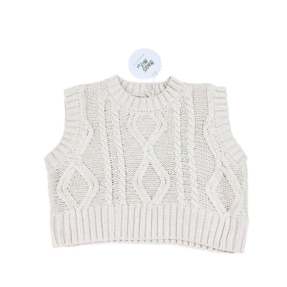 NWT Princess Polly Carey Cream beige Cable Knit cropped vest ribbed hems small - Picture 2 of 8